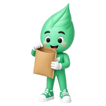 Minty holding a ReMint postage pack